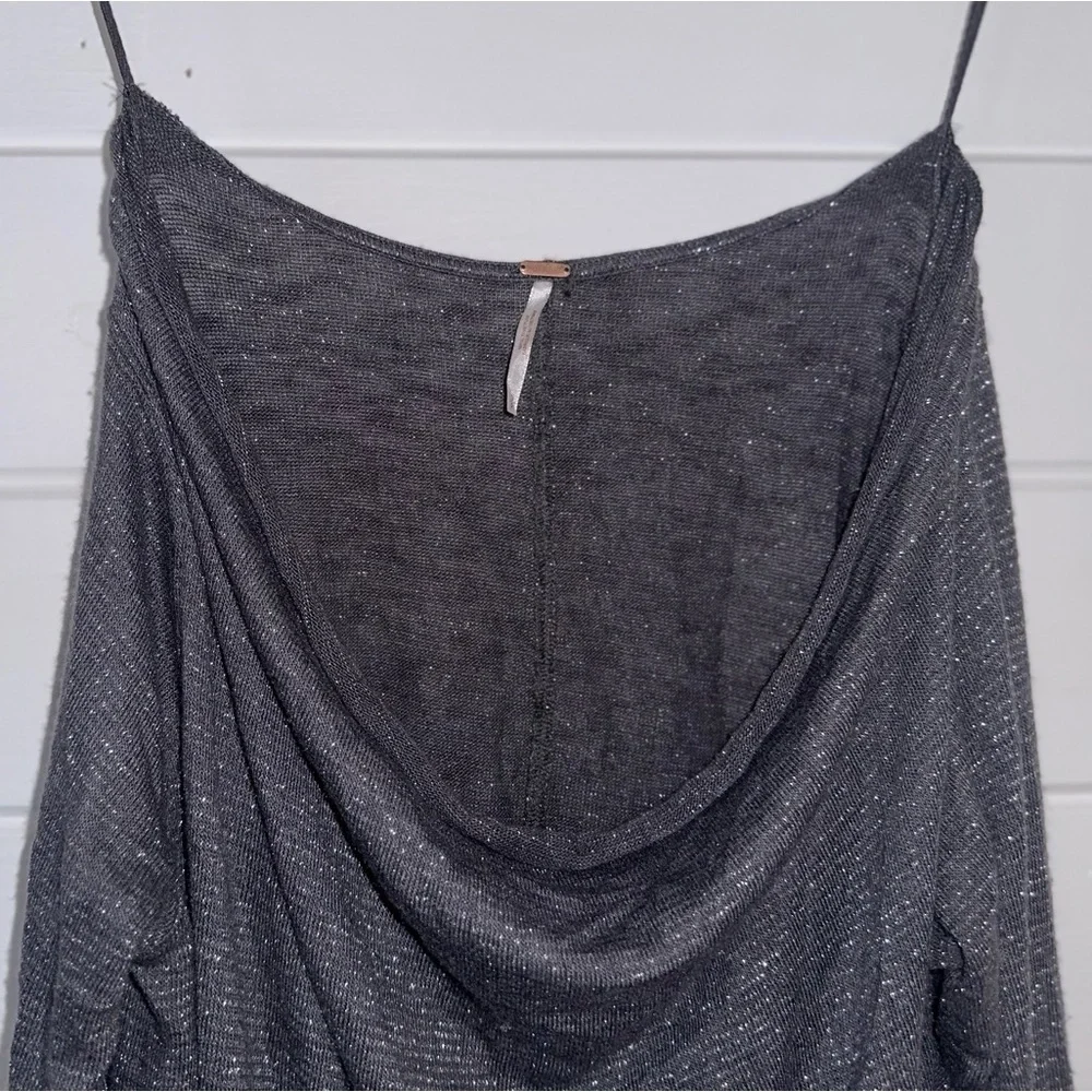 Free People Metallic Shimmer Draped Cowl Neck Long Sleeve Boho Oversized Top S